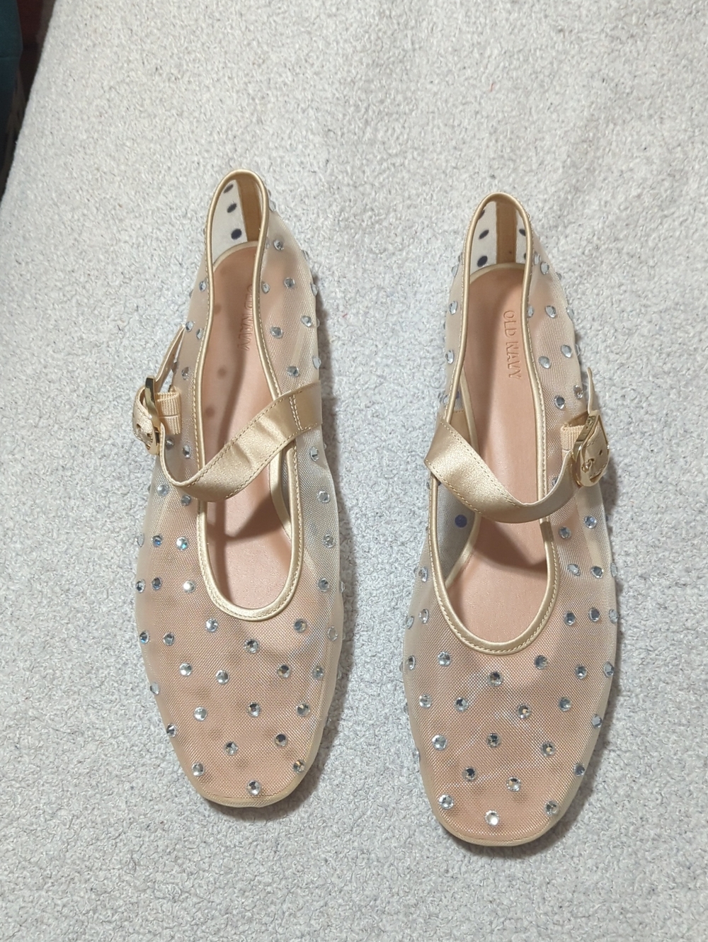 Old Navy Gold Mesh Rhinestone Mary Jane Flats